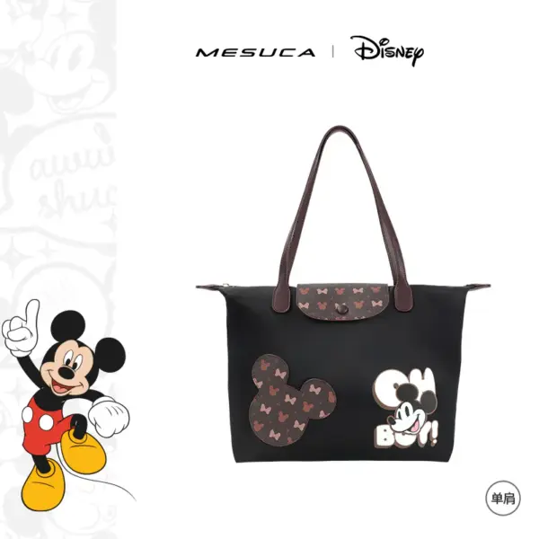 Black Mickey Mouse Nylon Tote Bag - Lightweight Shoulder Handbag