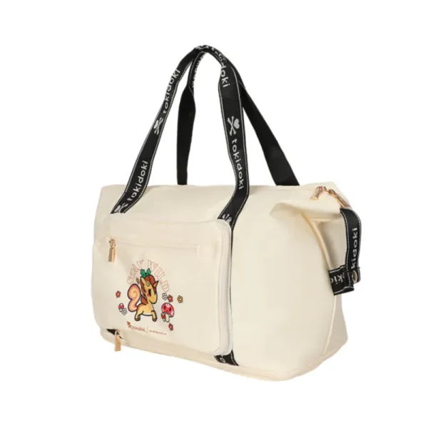 Tokidoki Expandable Travel Duffle Bag - Cute Unicorno Foldable Weekender Tote with Luggage Sleeve for Women, Cream