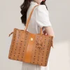 MESUCA x tokidoki Unicorn Print Vegan Leather Tote Bag for Women, Cognac Brown Shoulder Bag with Inner Pouch & Gift Box