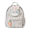 Direct front shot of the soft grey padded school bag with a large 3D Judy Hopps face applique and zippered front pocket.