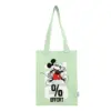Front view of a mint green knit tote bag featuring a running Mickey Mouse graphic and "100% EFFORT" text.