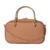 Clean back view of the structured shoulder bag showcasing the smooth canvas texture and detachable gold chain strap.