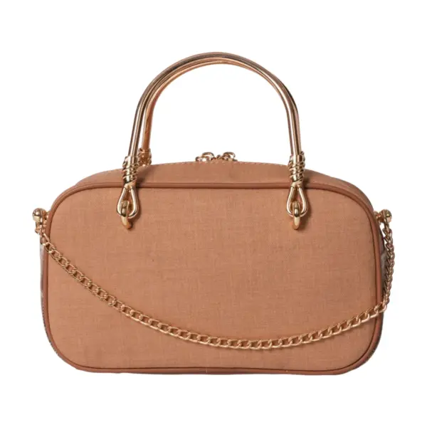 Clean back view of the structured shoulder bag showcasing the smooth canvas texture and detachable gold chain strap.
