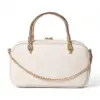 Clean back view of the structured shoulder bag showcasing the smooth cream canvas texture and detachable gold chain strap.