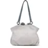 Clean back view of the soft grey microfiber hobo bag with dark grey adjustable straps, showing its smooth texture.